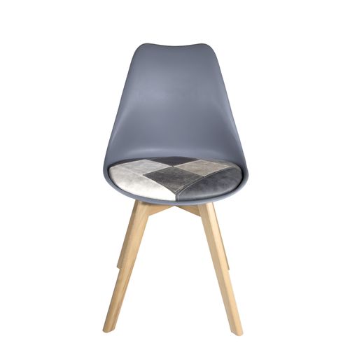 Lot 2 Chaises Scandinaves Coussin Simili Patchwork Rembourré Pieds Bois Clair Lao (gris Bleu)