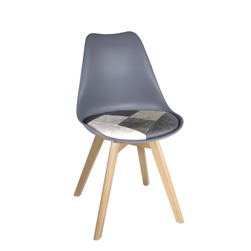 Lot 2 Chaises Scandinaves Coussin Simili Patchwork Rembourré Pieds Bois Clair Lao (gris Bleu)