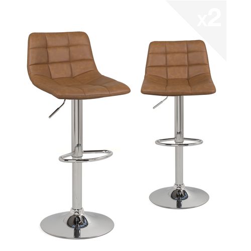 Lot 2 Tabourets De Bar Design Matelassé Rembourré Pivotants Hauteur Réglable Sid (marron Vintage)