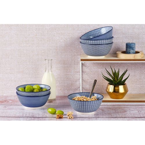 Lot De 6 Bols Moyens En Porcelaine Bleu D15