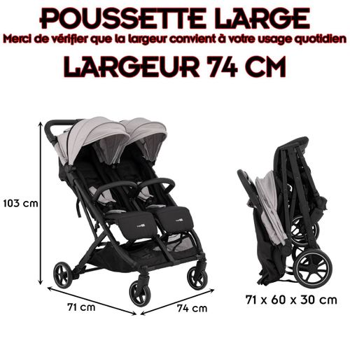 Active Twin Poussette Jumeaux Ou Enfants Rapprochés Largeur 74 Cm    Gris