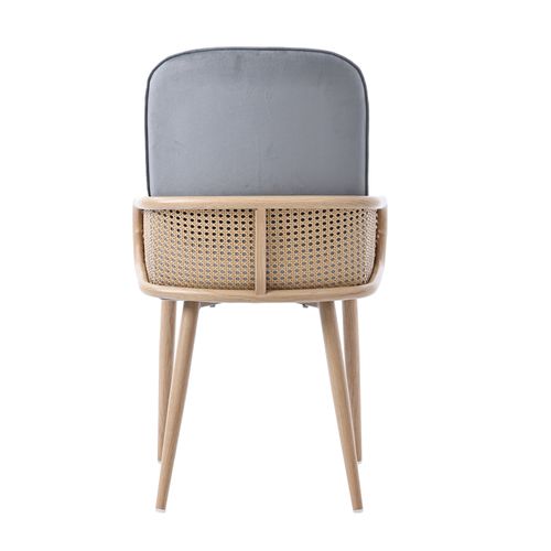 Lot De 4 Chaises En Velours Avec Accoudoirs En Rotin - 4 Pieds En Métal Naturel - Gris