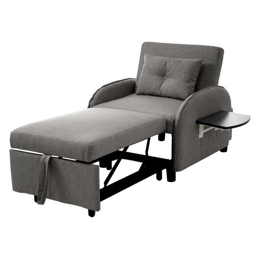 Fauteuil Escamotable En Lin - Avec Tables D'appoint Pliantes - Gris