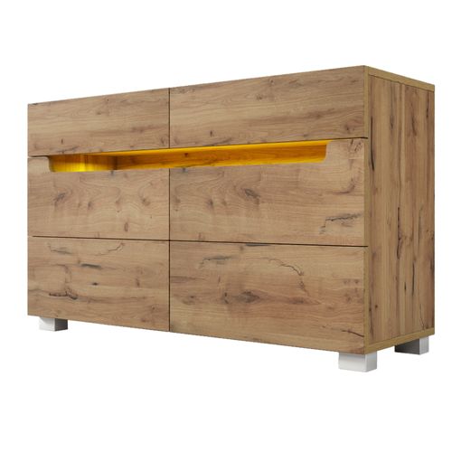 Commode Avec LED - 6 Tiroirs - Effet Brillant - Naturel