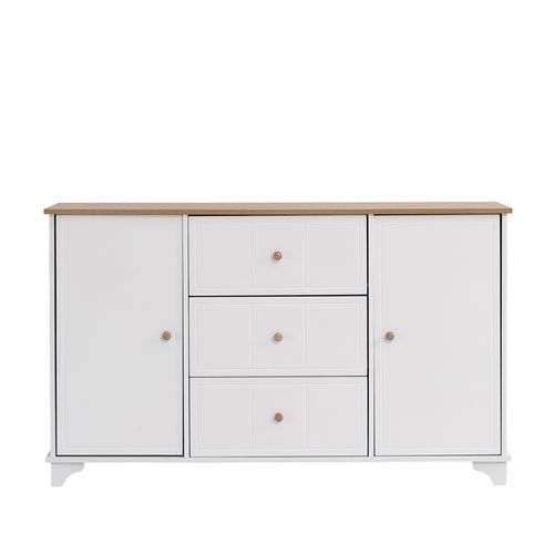 Commode Moderne Avec 3 Tiroirs Et Étagères Réglables - Mdf Et Particules - Blanc Et Naturel