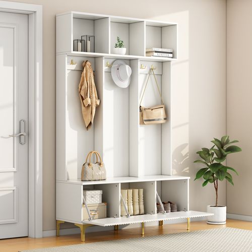 Vestiaire D'entrée Moderne - Avec Porte-manteau Et Rangements à Chaussures - Blanc