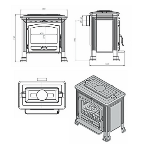 Poêle à Bois Sienna 9 - Bûches 50cm