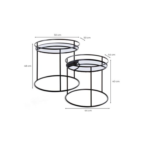 Tables Basses Grace En Métal Et Miroir Lot De 2 - Noir