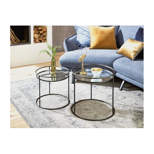 Tables Basses Grace En Métal Et Miroir Lot De 2 - Noir