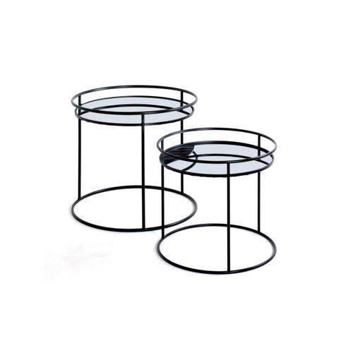 Tables Basses Grace En Métal Et Miroir Lot De 2 - Noir