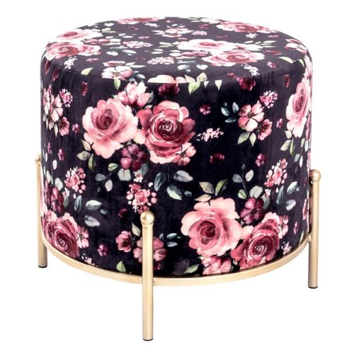 Tabouret En Velours "motif Fleurs" 48cm Noir et Rose