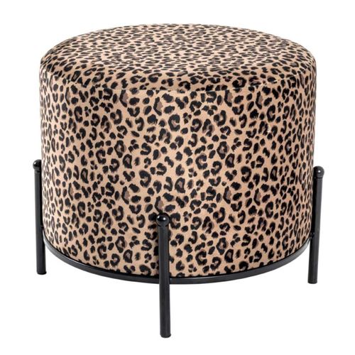 Tabouret En Velours "motif Léopard" 35cm Marron