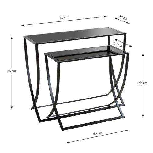 Lot De 2 Tables D'appoint "anico" 80cm Noir Laqué