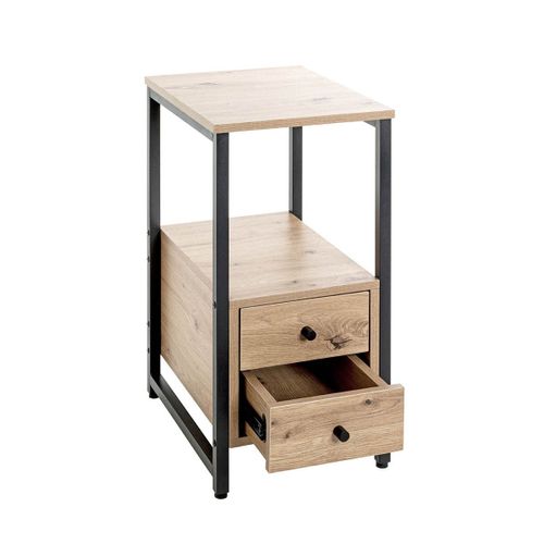 Table D'appoint 2 Tiroirs "miranda" 63cm Chêne et Noir