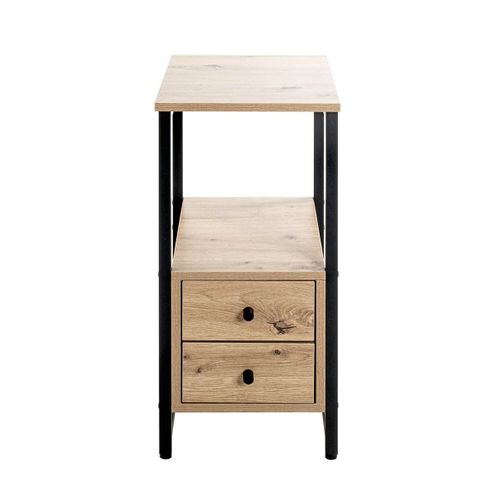 Table D'appoint 2 Tiroirs "miranda" 63cm Chêne et Noir