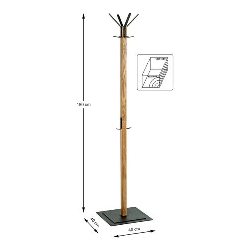 Porte Manteau En Chêne Et Métal Noir - H180 Cm