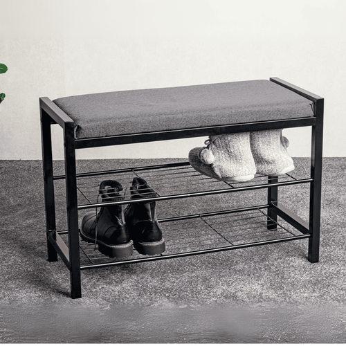 Banc En Métal Noir Avec Tissu Gris - L75 Cm