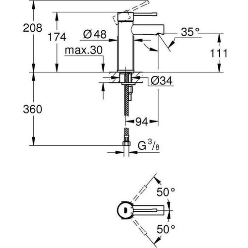 Mitigeur Lavabo Monocommande Essence 34294001 - Bec Pivotant - Limiteur De Température Et Débit