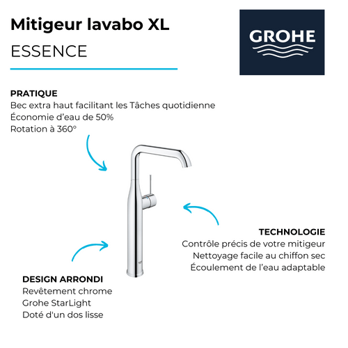 Mitigeur Lavabo Grohe Essence XL Pour Vasque à Poser
