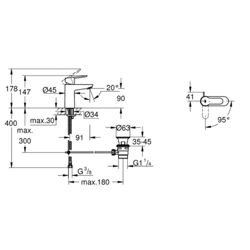 Mitigeur Lavabo Taille S Bauedge Cartouche Ch3 - Grohe - 23559-000