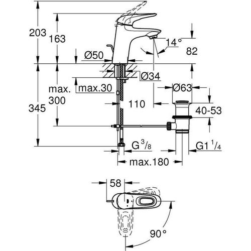 Mitigeur Lavabo Monocommande Eurostyle Bec Fixe - Economie D'eau - Chrome