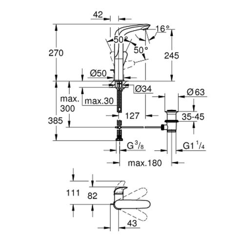 Mitigeur Lavabo Grohe Quickfix Wave 2015 Avec Tirette Taille L