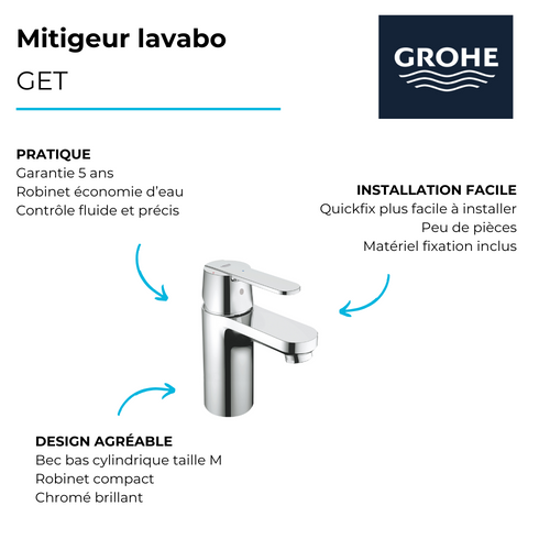 Mitigeur Lavabo Grohe Quickfix Get Taille S Chromé