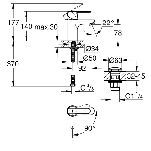 Mitigeur Lavabo Grohe Quickfix Get Taille S Chromé