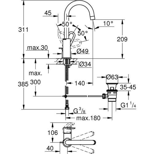 Mitigeur Monocommande Lavabo, Robinet De Lavabo Taille L - 23780000