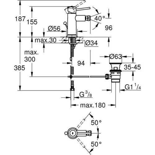 Mitigeur Monocommande Bidet Start Classic, Mousseur À Économique D'eau Orientable, Chromé, 23785000