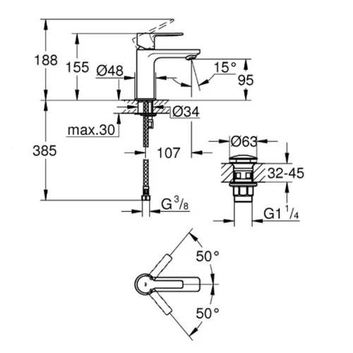 Mitigeur Lavabo Grohe Lineare Xs Sans Tirette