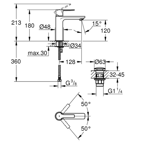 Mitigeur De Lavabo Lineare - Taille S, Sans Système De Vidage