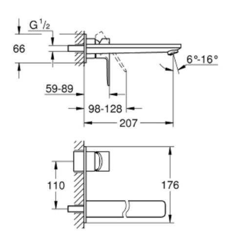 Grohe Façade Mitigeur Lineare 2 Trous Lavabo Taille L Saillie 207 Chromé