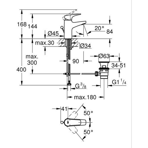 Mitigeur Monocommande Lavabo - Grohe Start Flow - Taille S - Chromé - Economie D'eau - 23809000