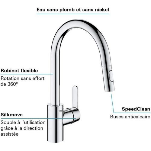 Robinet De Cuisine Avec Mousseur Bec Haut Grohe Get Chromé