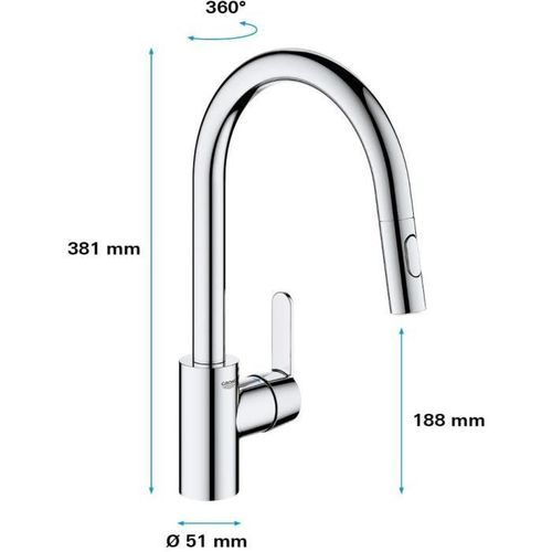 Robinet De Cuisine Avec Mousseur Bec Haut Grohe Get Chromé