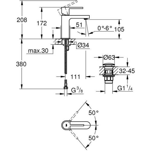 Mitigeur Lavabo Monocommande Plus 33163003 - Bec Fixe - Limiteur De Température - Limiteur De Débit