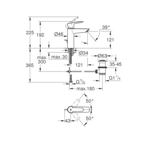 Mitigeur Lavabo Grohe Quickfix Start 2021 Avec Tirette Et Vidage Taille M Chromé