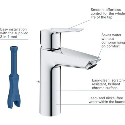 Mitigeur Lavabo Grohe Quickfix Start 2021 Avec Tirette Et Vidage Taille M Chromé