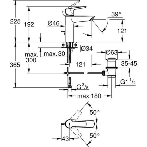 Mitigeur Lavabo Grohe Quickfix Start 2021 Avec Tirette Et Vidage Taille M Chromé
