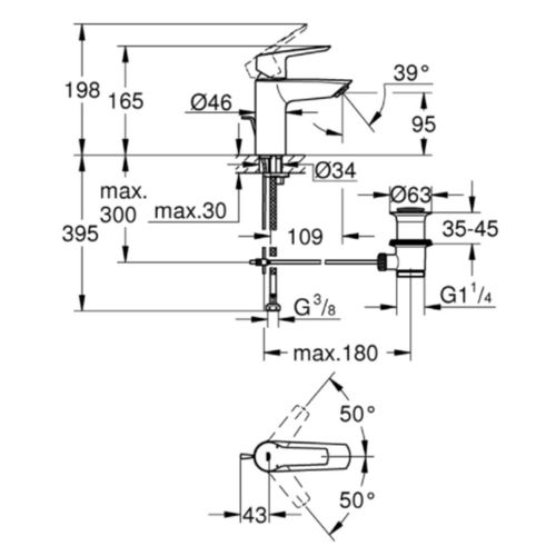 Mitigeur Lavabo Grohe Quickfix Start 2021 Avec Tirette Et Vidage Chromé Taille S