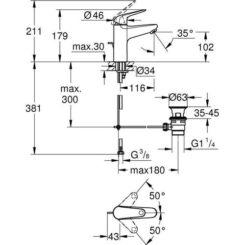 Mitigeur Monocommande Lavabo - Swift - 24325001 - Chromé - Taille M - Economie D'eau