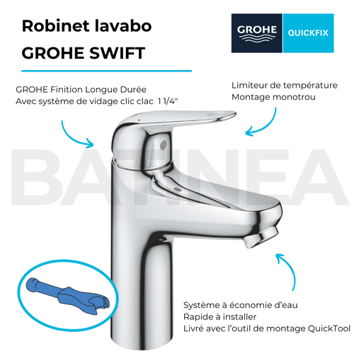 Mitigeur Lavabo Swift Avec Vidage Push Open Chromé M