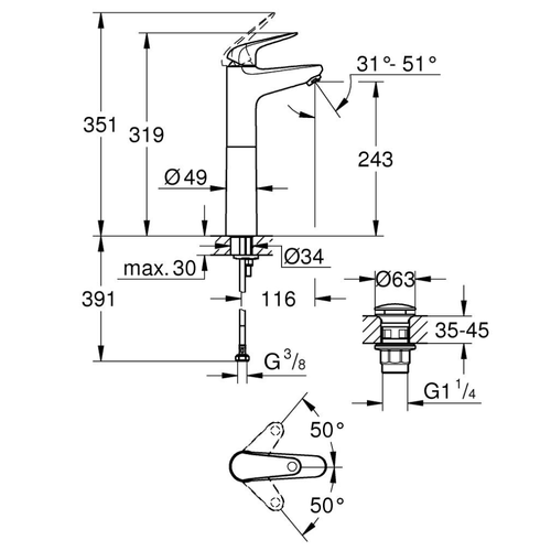 Mitigeur Lavabo Swift Avec Vidage Push Open Chromé Xl