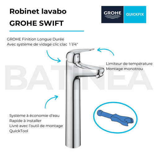 Mitigeur Lavabo Swift Avec Vidage Push Open Chromé Xl