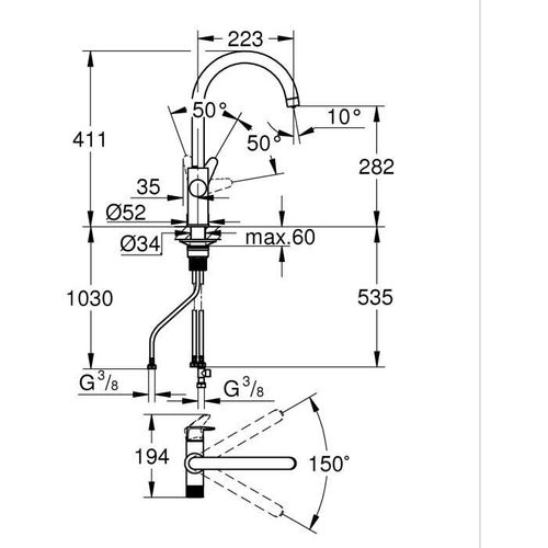 Robinet Filtrant De Cuisine - Chromé - Filtration De L'eau - Bec Haut En C - Rotation 150°- 30592000