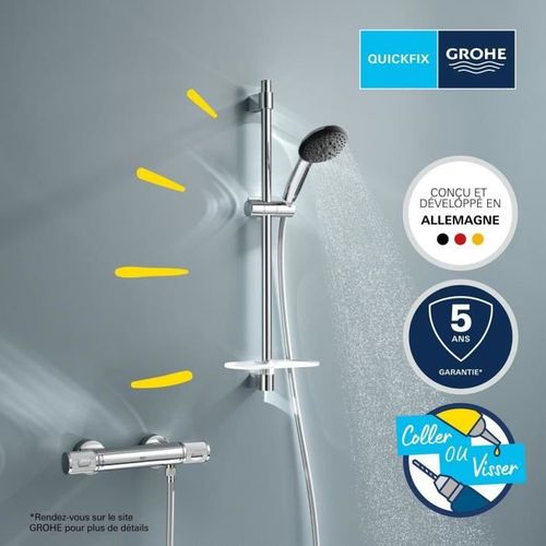 Ensemble De Douche Avec Mitigeur Thermostatique, Pommeau 3 Jets, Barre 60cm Et Flexible - 34791001