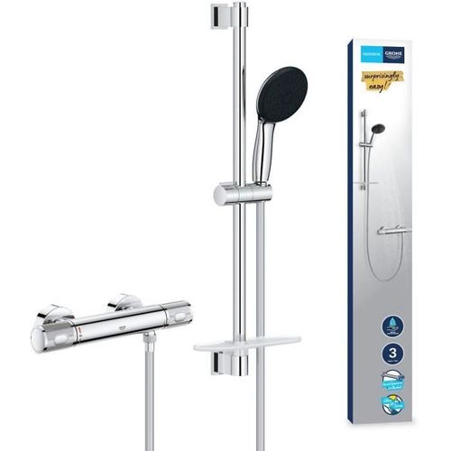 Ensemble De Douche Avec Mitigeur Thermostatique, Pommeau 3 Jets, Barre 60cm Et Flexible - 34791001
