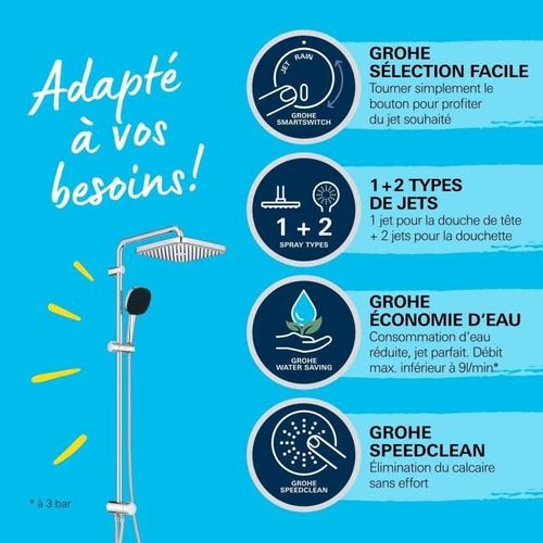 Colonne De Douche Avec Inverseur Manuel - Economie D'eau - Grohe Vitalio Comfort 250 - 26986001