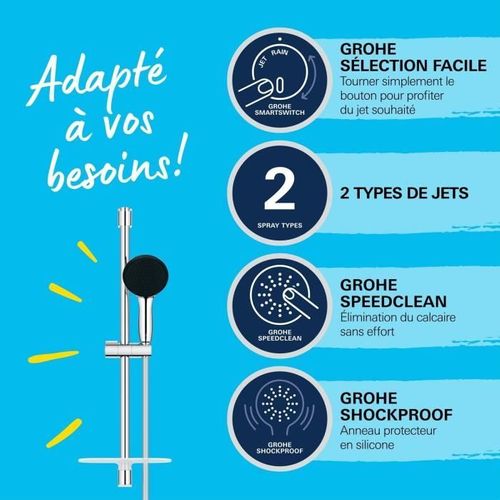 Ensemble De Douche Avec Pommeau 2 Jets - Flexible Et Tablette - Vitalio Start 110 26952001